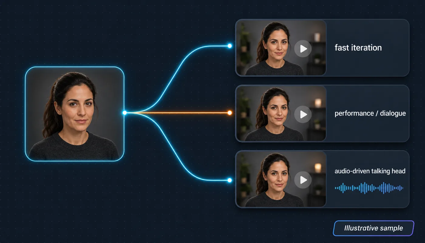 Illustrative sample: one source character reference fanning into Vidu, Kling, and OmniHuman video nodes on the Martini canvas