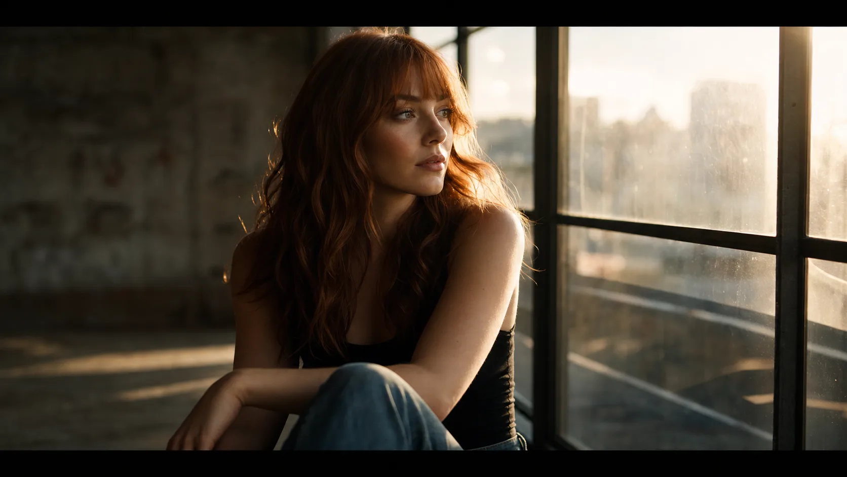 Illustrative sample of a Runway Gen-4 Image cinematic still — a character lit at golden hour in a 16:9 frame, generated on the Martini canvas