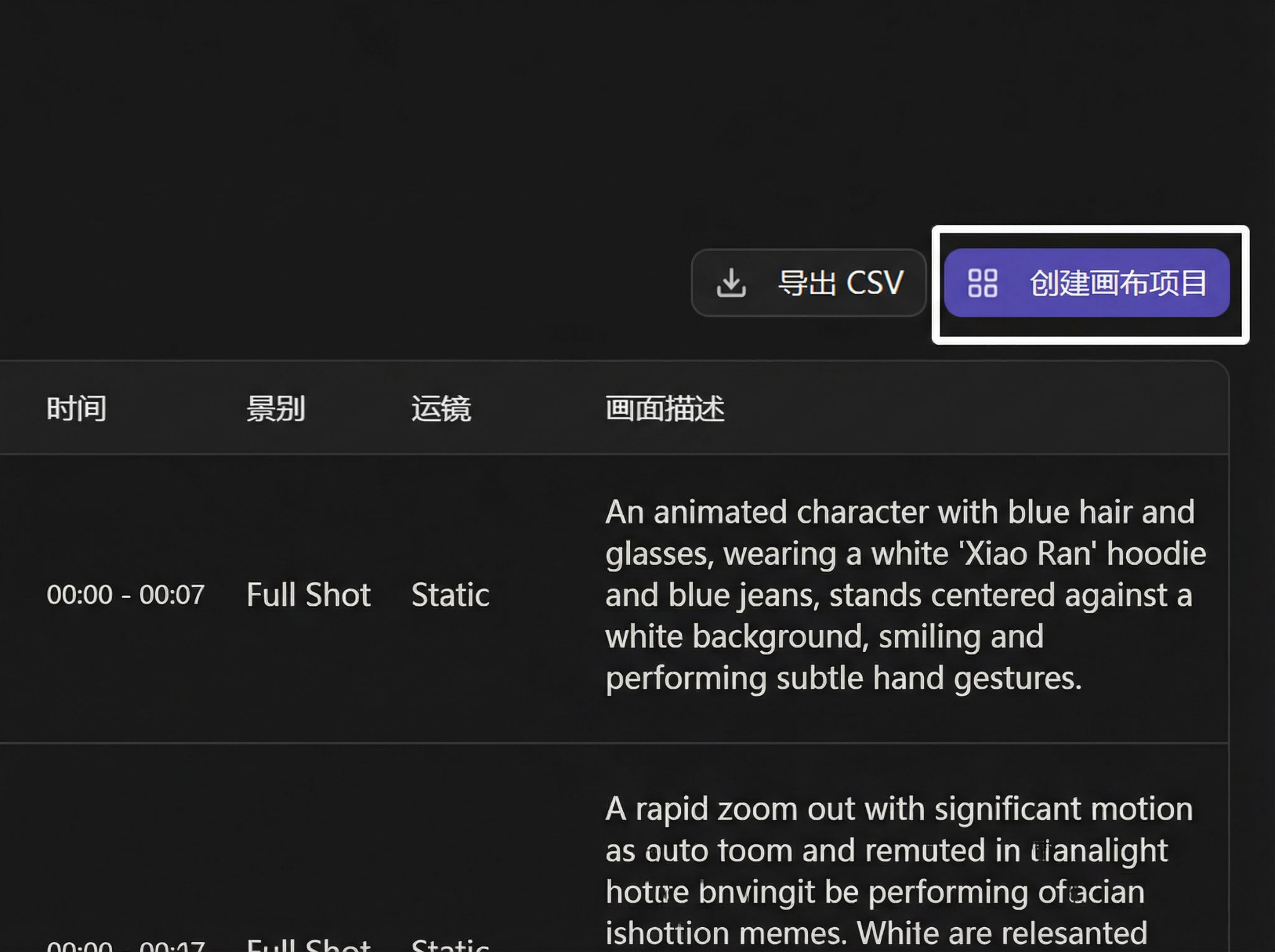 Button location for one-click project creation