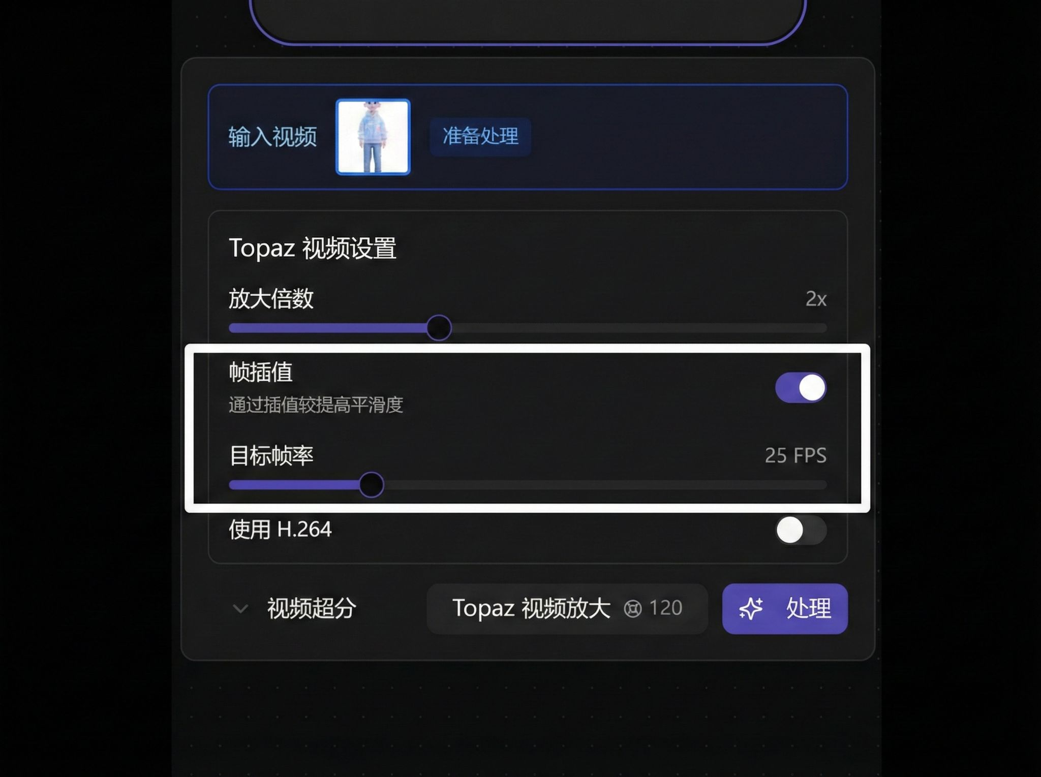 Frame interpolation settings